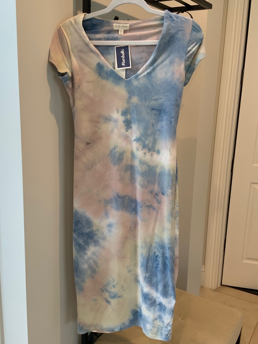 See You Monday Pastel Tie-Dye V-Neck Midi Dress - Blue & Pink